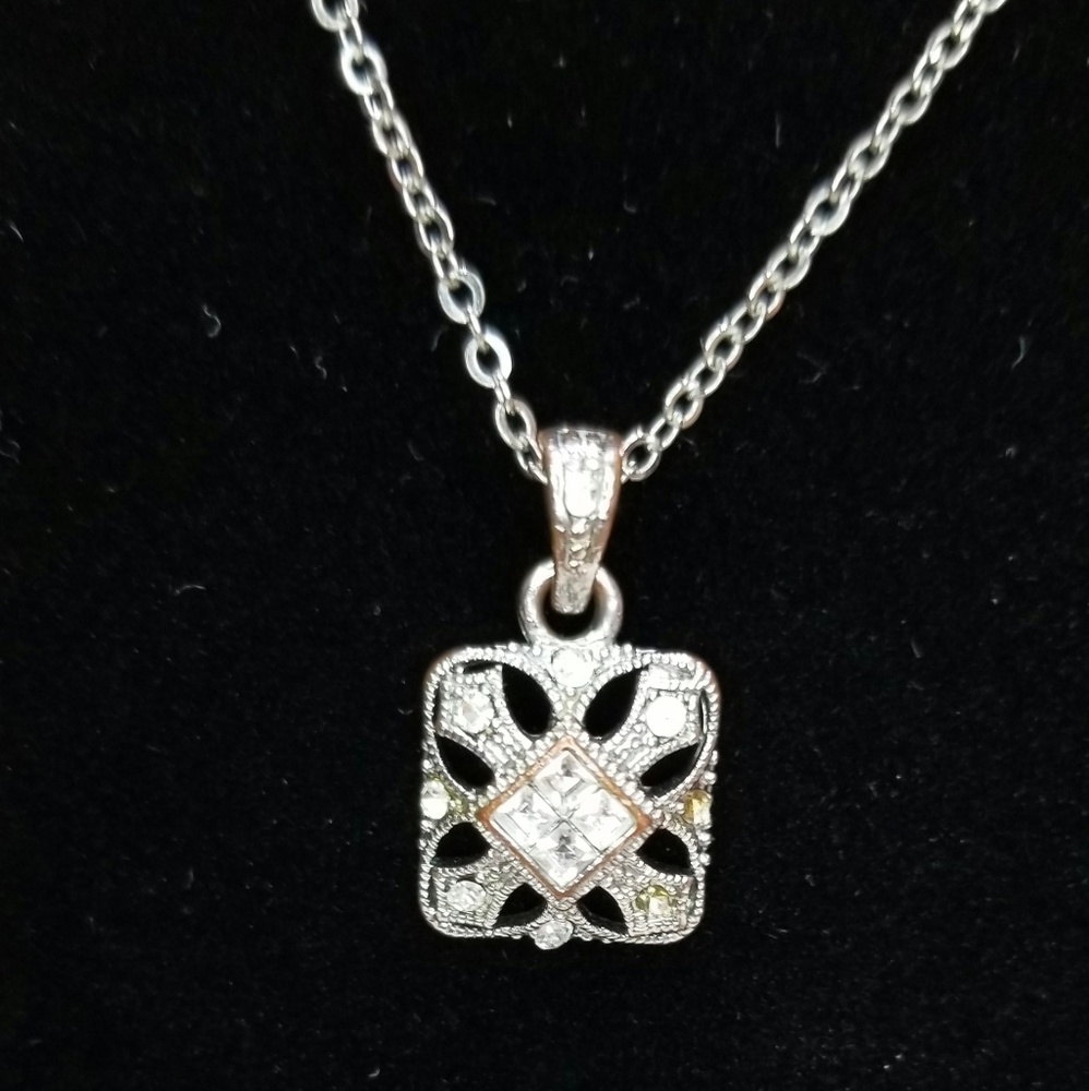 Faux Diamond Bronze Pendant and Necklace
